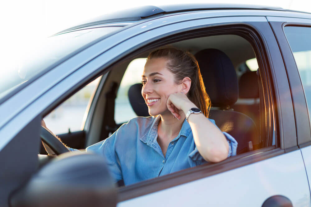 Woman driving car